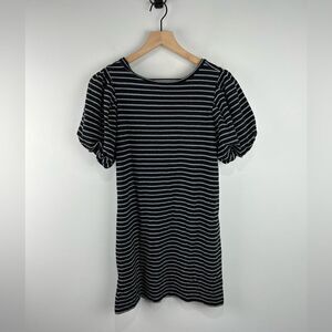 Loft Beach Black and White Puff Sleeve Tie Back Dress XXS